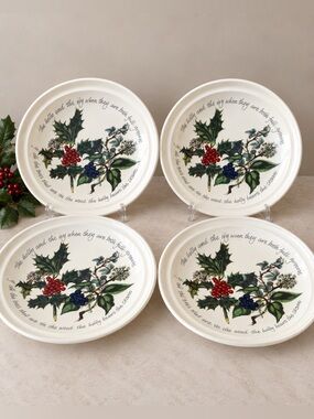 Portmeirion Holly & Ivy Set of 4 Dinner Plates 10” England Christmas